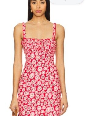 Free People Pink Floral Midi Dress with Ruffle Straps